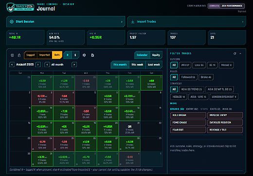Desktop review calendar with session stats and filters